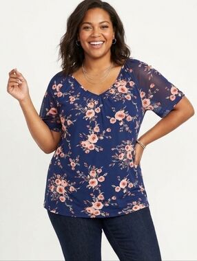 Siren Lily Plus Size Short Sleeve Navy Floral Blouse